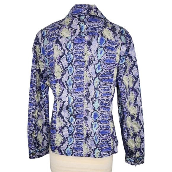 Hearts of Palm Blue / Green Snakeskin Print Lightweight Waist Line Jacket Sz 18 - Picture 4 of 9